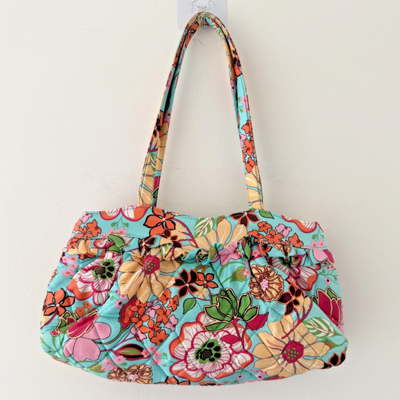 Vera Bradley Handbags - Bright Floral 100% Silk Shoulder Bag Quilted Tropical Y2K Retro Purse Girly